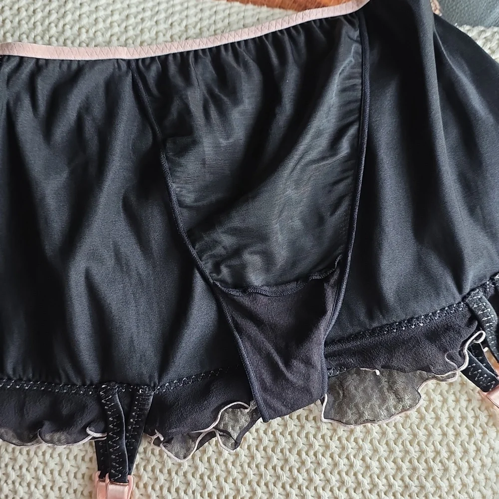 Victoria's Secret VTG Second Skin Satin Slip Dupont Skirt Thong Panty LARGE